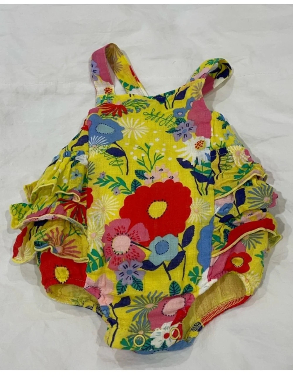 Angel Dear Yellow Floral Ruffle Sunsuit Romper 0-3 months